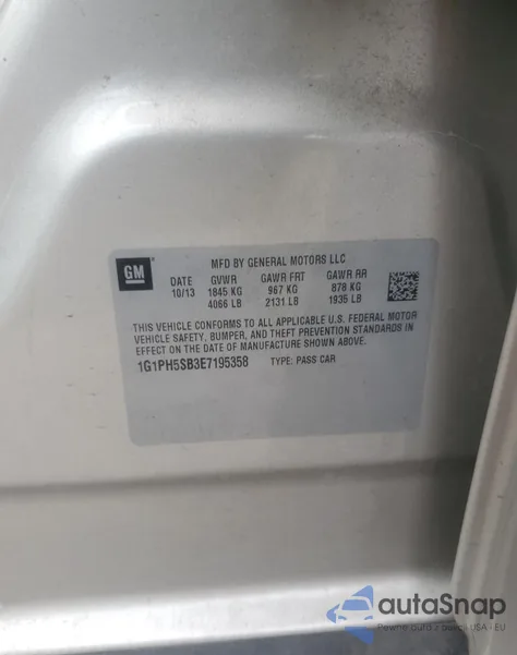 2014 Chevrolet Cruze Eco from USA, damaged, VIN 1G1PH5SB3E7195358